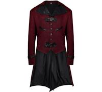 sutelang lurryly Uomo Vintage Slim Medievale Retrò Halloween Punk Giacca Cosplay Costume Cappotto Giacca In Ecopelle Uomo Nero, Vino, M, Soft