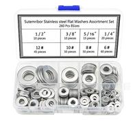Sutemribor 260PCS 8 dimensioni in acciaio INOX piatto rondelle, 1/2 3/8 5/16 1/12 4# 10# 8# 6# Hardware guarnizione assortimento kit