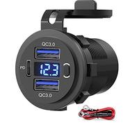 SUTNSCW Doppia porta USB Quick Charge 3.0 e presa PD USB C per caricabatteria da auto, presa USB 12 V con voltmetro e interruttore di alimentazione per auto, barca, camion marino