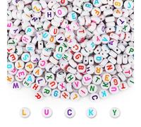 SUTOUG 1000 pezzi di perline con lettere per infilare, perline acriliche rotonde con lettere dell'alfabeto 4 x 7 mm per gioielli fai da te, braccialetti, collane, ornamenti - Bianco