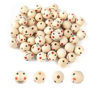 SUTOUG Smile Face - 30 perline in legno da 20 mm, perline rotonde per testa della bambola con distanziatori da 5 mm, per braccialetto fai da te, macramè, collana, gioielli, bambola