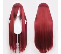 SutouriiByuutii Parrucca lunga dritta rossa da 101 cm, per cosplay e giochi di ruolo, con frangia, per Halloween, fumetti, con cuffia per parrucca resistente al calore (rosso scuro)