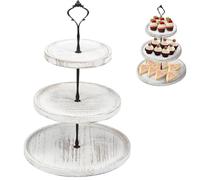 Sutowe Alzata per cupcake in legno a 3 livelli, rotonda, per dessert e dessert, vassoio da portata per tea party, matrimoni, server (bianco)
