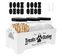 Sutowe Contenitore per alimenti per cani con 3 barattoli per dolcetti in plastica, scatola per alimenti per animali da compagnia in legno carino, contenitore crocchette cane per gatto, piccolo animale