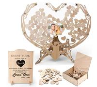 Sutowe Libro degli ospiti per matrimonio, stile rustico, a forma di cuore, in legno, con 80 cuori in legno e campo delle firme per matrimoni, feste di addio al nubilato e decorazioni di compleanno