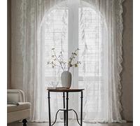 Sutuo Home Set di 2 tende in pizzo bianco, pannelli velati, lunghezza 160 cm, ricamo floreale con rose, stile vintage, per camera da letto e soggiorno, decorazione shabby chic, tasca per asta, 140 x