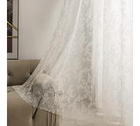 Sutuo Home Set di 2 tende in pizzo color avorio, pannelli velati, lunghezza 114 cm, ricamo floreale, stile vintage, per camera da letto, soggiorno, cucina, decorazione shabby chic, tasca per asta, 144