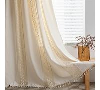 Sutuo Home, Tenda bohémien a pois all'uncinetto, semi-oscurante, con nappe fatte a mano, con tasca per asta, stile vintage, rustico, per soggiorno e camera da letto, 1 pannello 150 x 213 cm (larghezza