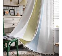 Sutuo Home Tende boho da 213 cm per camera da letto e soggiorno, semi oscuranti, in lino con nappe, trattamento per finestre, drappeggio con ricamo bohémien, tasca per bastone, 1 pannello 132 cm di