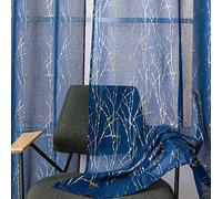 Sutuo Home Tende trasparenti blu navy, lunghe 213 cm, set di 2 pannelli, stampa con lamina dorata metallizzata e rami bronzanti, in voile, per la privacy, decorazione per finestre, per camera da letto