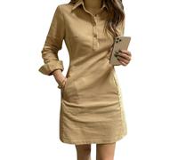 SUUNNY Dresses Women's Dress Summer Elegant Long Sleeve Solid Color Shirt Casual Loose Button Pocket Short Mini