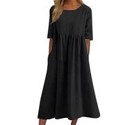 SUUNNY S-5XL Oversized Cotton Linen Long Dress for Women Summer Casual Short Sleeve Skirt-Image Color_a-4XL