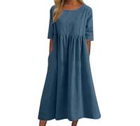 SUUNNY S-5XL Oversized Cotton Linen Long Dress for Women Summer Casual Short Sleeve Skirt-Image Color-4XL