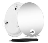 Suupvaor Specchio ingranditore 40X con ventose, grande specchio da viaggio da viaggio 40X ingrandito rotondo con ingrandimento elevato, specchio da trucco con set di pinzette