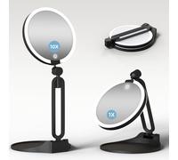 Suupvaor Specchio ingranditore con illuminazione 10X/1X, specchio da viaggio con luce e ingrandimento 10x, 3 colori, dimmerabile, ricaricabile, doppio lato 15 cm, pieghevole, orientabile a 360°