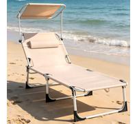 Suusolny 2 sedie a sdraio XXL da spiaggia, larghezza 68 cm, pieghevoli, con tettuccio parasole e cuscino per il collo, tessuto Oxford PE 600D, robusto telaio in acciaio, portata fino a 105 kg ciascuna