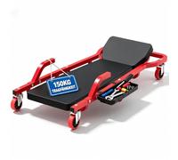 Suusolny Carrello da officina con braccioli, arrotolabile, nero-rosso | Robusto carrello da officina con comodi braccioli e cuscino imbottito per lavorare sotto il veicolo