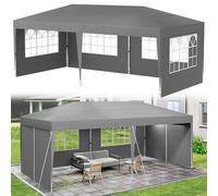 Suusolny Gazebo pieghevole in altezza, 3 x 6 m, impermeabile, per feste, da giardino, con borsa per il trasporto, stabile, adatto per uso esterno, con pareti laterali, colore grigio