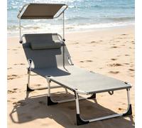 Suusolny Sdraio da spiaggia XXL, larghezza 68 cm, pieghevole, con tettuccio parasole e cuscino per il collo, tessuto Oxford PE 600D, robusto telaio in acciaio, portata fino a 105 kg, sedia sdraio per
