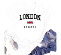 SUWATOIN Maglietta da donna con stampa di Londra e Inghilterra con bandiera del Regno Unito, bianco, M