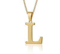Suweibuke Collana con iniziale per uomini, donne, ragazzi e ragazze, placcata oro 18 carati, collana con ciondolo a 26 lettere, gioielli personalizzati, Average, Acciaio inossidabile, Nessuna pietra