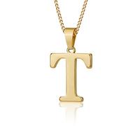 Suweibuke Collana con iniziale per uomini, donne, ragazzi e ragazze, placcata oro 18 carati, collana con ciondolo a 26 lettere, gioielli personalizzati, Average, Acciaio inossidabile, Nessuna pietra