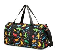 Suweir Borsa sportiva per bambini, borsa da viaggio per bambini, con scomparto bagnato, borsa da nuoto Weekender Duffle Bag borsa da calcio per viaggi, fitness, sport, scuola, Dinosauro nero, Borsa da