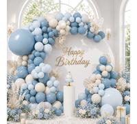 SUWEN 153 Pezzi Blu Polvere e Bianco Sabbia Palloncini Arco Set | 18/10/5 Pollici Blu Chiaro Diverse Dimensioni Palloncini per Anniversario Decorazione Festa Rivelazione Genere
