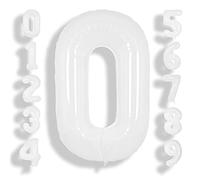 SUWEN Palloncini bianchi grandi da 100 cm con numero 0 grande in lamina di elio numero 0-9 giganti Jumbo Happy 0th Birthday decorazioni per feste per ragazzo o ragazza enorme Mylar forniture per feste
