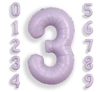 SUWEN Palloncini grandi da 101 cm, colore viola chiaro, 3 palloncini grandi in lamina di elio e lavanda, in Mylar da 0 a 9, giganti, decorazioni per 3° compleanno, feste e anniversari