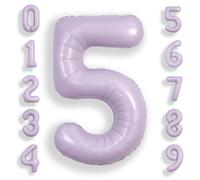 SUWEN Palloncini grandi da 101 cm, colore viola chiaro, 5 palloncini grandi in lamina di elio e lavanda, in Mylar da 0 a 9, giganti, decorazioni per 5° compleanno, festa di anniversario