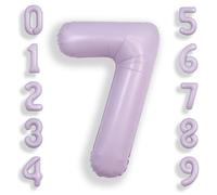 SUWEN Palloncini grandi da 101 cm, colore viola chiaro, 7 palloncini grandi in lamina di elio e lavanda, in Mylar da 0 a 9, giganti, decorazioni per feste di compleanno e anniversari