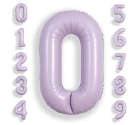 SUWEN Palloncini grandi da 101 cm, colore viola chiaro, con numero 0, in lamina grande, elio, lavanda, in Mylar da 0 a 9, giganti, decorazioni per feste di compleanno e anniversari