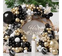 SUWEN Palloncini Nero e Oro 153Pezzi Kit Arco Diverse Misure 18 10 5 pollici Palloni Latex Marmo Nero Bianco e Oro Metallico per Decorazioni Feste Compleanno Matrimonio Capodanno Laurea Anniversario