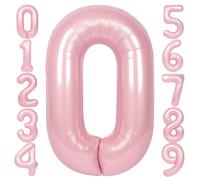 SUWEN Palloncini numerici 0 Rosa Gigante 40 Pollici 101cm Palloncino Numeri Rosa Pastello Adatto ad Elio per Decorazione Compleanno Battesimo Comunione Matrimonio Laurea