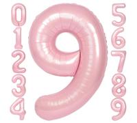 SUWEN Palloncini numerici 9 Rosa Gigante 40 Pollici 101cm Palloncino Numeri Rosa Pastello Adatto ad Elio per Decorazione Compleanno 9 Anni Battesimo Comunione Matrimonio Laurea