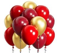SUWEN Palloncini Rosso Scuro e Oro 60Pezzi 12 Pollici Palloncini Rosso e Oro Metallizzato per San Valentino Matrimonio Compleanno Fidanzamento Anniversario Decorazioni Feste