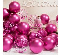SUWEN Set di 47 palloncini metallizzati rosa acceso e coriandoli, in lattice, elio, cromato, magenta, per compleanni, San Valentino, anniversari, decorazioni per feste