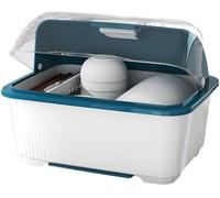 SUWOOPH Scolapiatti sopra il lavello con coperchio ribaltabile, scolapiatti da cucina, organizer multiuso drenabile for piatti, ciotole, tazze e utensili(Blue)