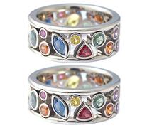 Suxdlan Anelli con pietre preziose 2 pezzi Anelli con pietre arcobaleno con diamanti a forma geometrica completa per donna Misura 8 Anello in lucido per fidanzamento, promessa di matrimonio, cockta