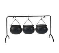 Suxdlan Calderone delle Streghe Set di 3 Mini calderoni su scaffale Streghe in plastica Nera Secchiello per Caramelle di Halloween per Decorazioni per Feste di Halloween