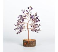suxuMhao 1 pezzo di pietra naturale, albero della vita, foglie di pietra schiacciate viola, base in legno massello, decorazione creativa per la casa e l'ufficio