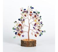 SUXUMHAO 1 pezzo di pietra naturale colorata, albero della vita, foglie di pietra schiacciate, base in legno massello, decorazione creativa per la casa e l'ufficio
