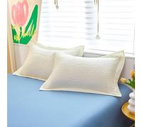 suxuMhao 3 federe in cotone lavato Seersucker con bordo largo Inizia la tua notte da sogno con questa comoda federa traspirante 48 x 74 cm (color crema