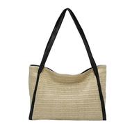 SUXUMHAO Borsa a tracolla da donna in tessuto intrecciato, borsa tote e borsa per cosmetici, borsa a tracolla per l'estate e la spiaggia, 33,5 x 11 x 26,5 cm, colore nero