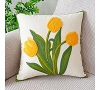 suxuMhao Farmhouse - Federa per cuscino in cotone trapuntato, con ricamo floreale primaverile, morbida, quadrata, per divano, letto, sedia (giallo, 45,7 x 45,7 cm)