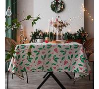 SUXUMHAO Green Leaf Red Grid Love Christmas Day tavolo da pranzo rettangolare in tessuto decorazione per la casa e la scrivania (verde, 160 x 140 cm)