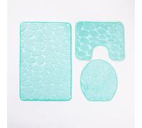 SUXUMHAO Set di 2 tappetini da bagno in rilievo con ciottoli, set da tre pezzi per WC, tappetini igienici per pulire e riutilizzare, tappetini da bagno assorbenti per doccia (ciano) A