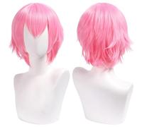 SUXUMHAO UnisexAnimeShortHairWigCosplayAnimeWigFluffyLayeredCostumeWigHeatResistantSyntheticCostumePartyPromWigswithBangs,LightPink