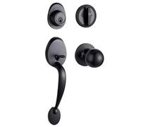 SUYA Set di maniglie per porta anteriore e catenaccio, serratura a cilindro singolo con maniglia per maniglia interna, reversibile per destra e sinistra, ingresso o esterno, finitura nera opaca